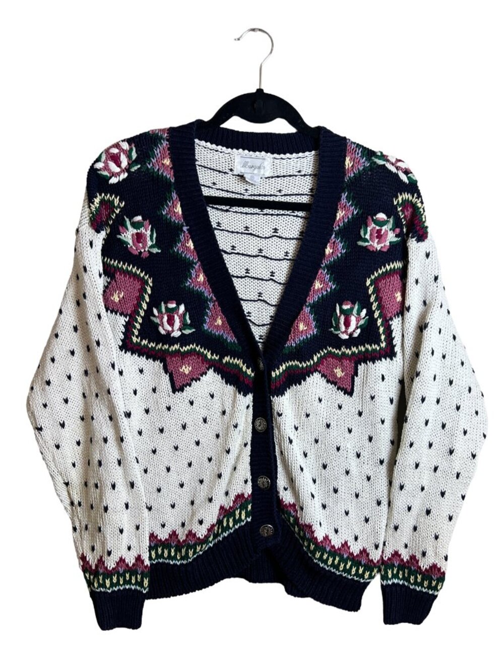 Margules Vintage Floral Cardigan Embroidered Cotton Ramie‎ Small